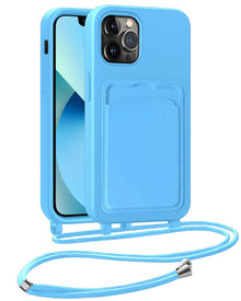 iPhone 13 Pro Max Hoesje Met Telefoonkoord en Pasjeshouder Siliconen - Lichtblauw