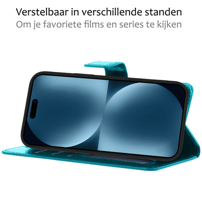 iPhone 15 Plus Hoesje Bookcase Cover met Kaarthouder - Turquoise