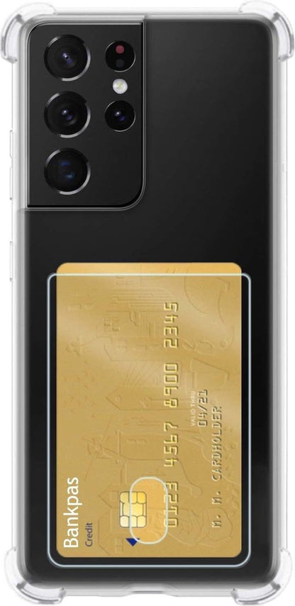 Samsung S21 Ultra Hoesje Kaarthouder Backcover Shockproof - Transparant