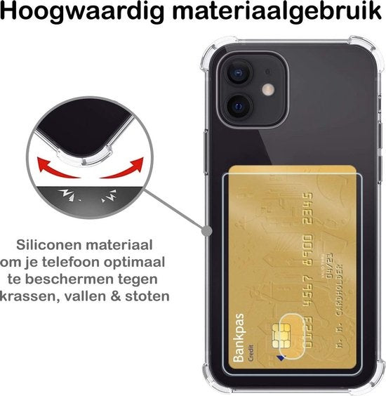 iPhone 12 Mini Hoesje met Pasjeshouder Siliconen - Transparant