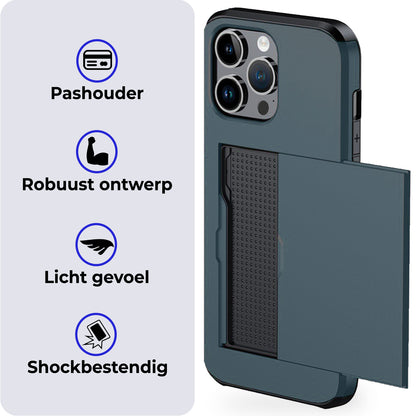 iPhone 16 Pro Hoesje Kaarthouder Hard Case Shockproof - Donkerblauw