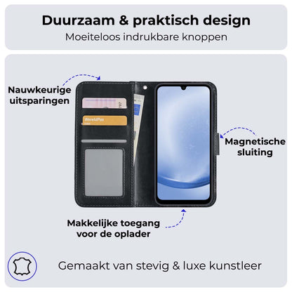 Samsung A25 Hoesje Bookcase Cover met Kaarthouder - Zwart