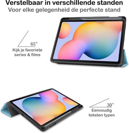 Samsung Galaxy Tab S6 Lite Trifold Bookcase Hoes met Penhouder voor S Pen - Lichtblauw