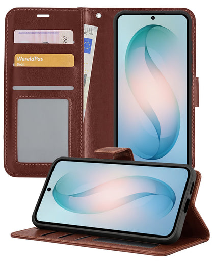 Samsung S26 Plus Hoesje Bookcase Cover met Kaarthouder - Bruin