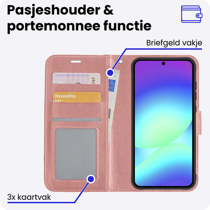 Samsung A56 Hoesje Bookcase Cover met Kaarthouder - Rosé goud