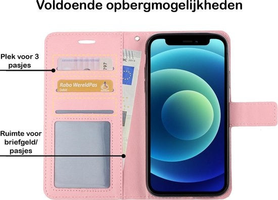 iPhone 12 Pro Hoesje Book Case Kunstleer - Lichtroze