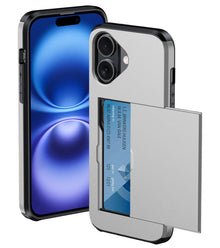 iPhone 16 Plus Hoesje Kaarthouder Hard Case Shockproof - Grijs