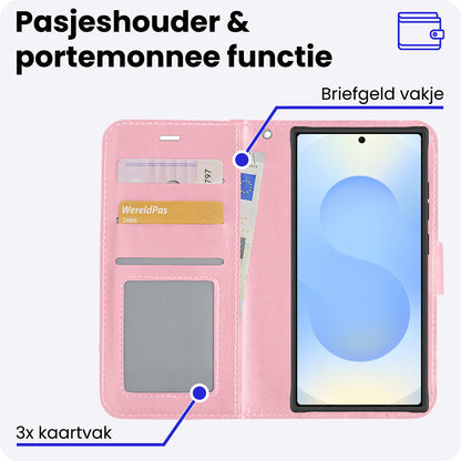 Samsung S25 Ultra Hoesje Bookcase Cover met Kaarthouder - Lichtroze