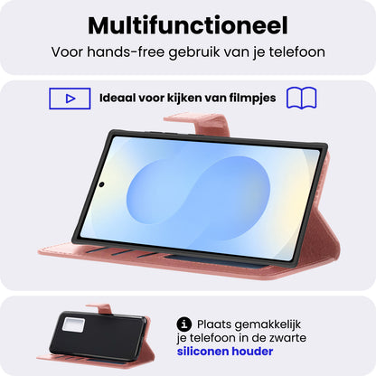 Samsung S25 Ultra Hoesje Bookcase Cover met Kaarthouder - Rosé goud