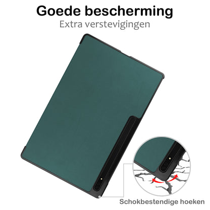 Samsung Galaxy Tab S9 Ultra Trifold Bookcase Hoes met Penhouder voor S Pen - Donkergroen