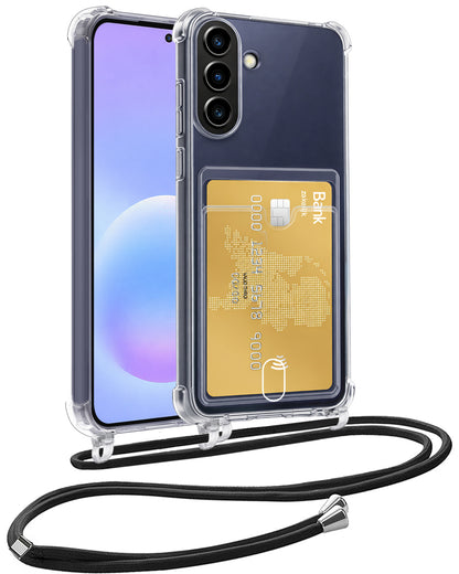 Samsung A57 Hoesje Kaarthouder met Koord Backcover Shockproof - Transparant