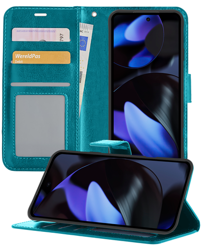 Google Pixel 9 Pro Hoesje Bookcase Cover met Kaarthouder - Turquoise