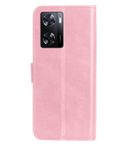 OPPO A57 Hoesje Bookcase Cover met Kaarthouder - Lichtroze