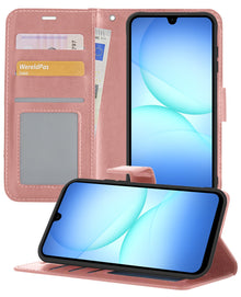 Samsung A17 Hoesje Bookcase Cover met Kaarthouder - Rosé goud