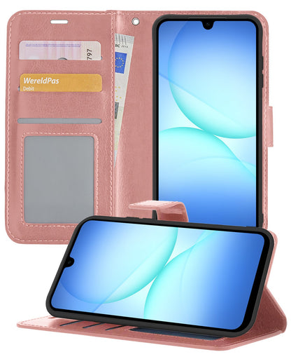 Samsung A17 Hoesje Bookcase Cover met Kaarthouder - Rosé goud