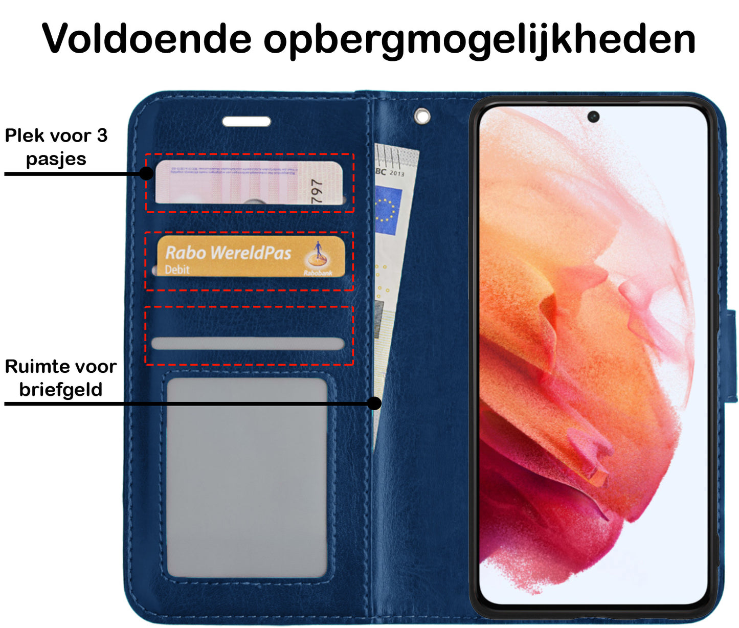 Samsung S21 Hoesje Book Case Kunstleer - Donkerblauw