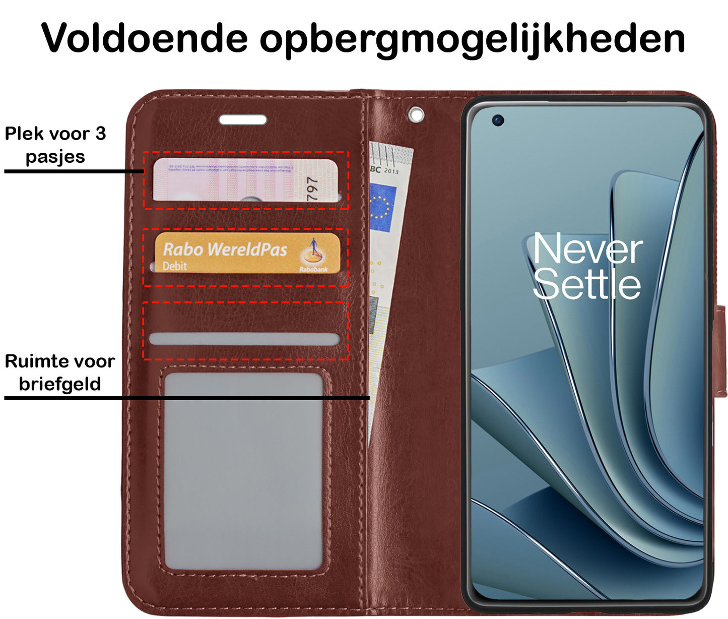 OnePlus 10 Pro Hoesje Book Case Kunstleer - Bruin