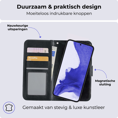 Samsung S22 Plus Hoesje Bookcase Cover Uitneembaar - Zwart