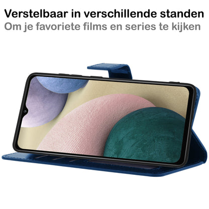 Samsung A12 Hoesje Bookcase Cover met Kaarthouder - Donkerblauw
