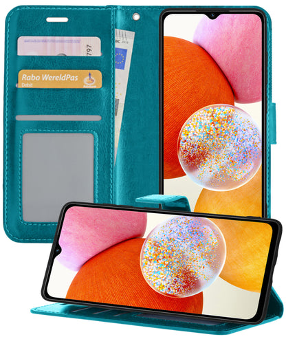 Samsung A14 Hoesje Bookcase Cover met Kaarthouder - Turquoise