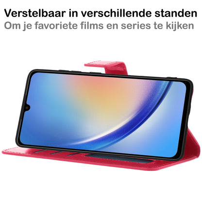 Samsung A34 Hoesje Bookcase Cover met Kaarthouder - Donkerroze