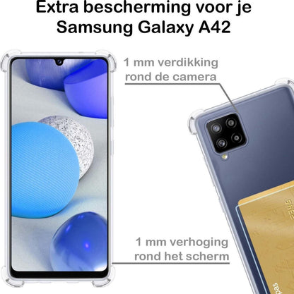 Samsung A42 Hoesje met Pasjeshouder Siliconen - Transparant