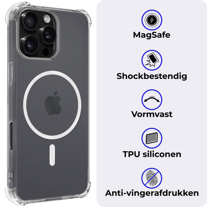 iPhone 16 Pro Max Hoesje Geschikt voor Magsafe Backcover Shockproof - Transparant