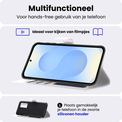 Samsung S25 Hoesje Bookcase Cover met Kaarthouder - Wit