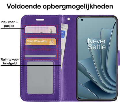 OnePlus 10 Pro Hoesje Bookcase Cover met Kaarthouder - Paars