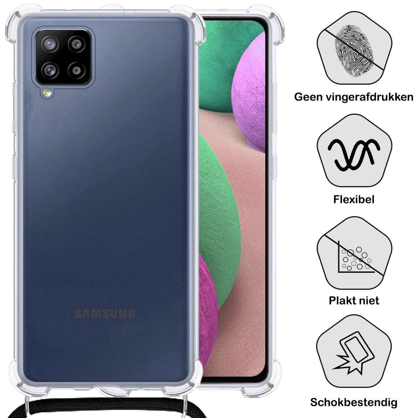 Samsung A12 Hoesje met Koord Siliconen - Transparant