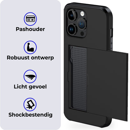 iPhone 14 Pro Max Hoesje Kaarthouder Hard Case Shockproof - Zwart
