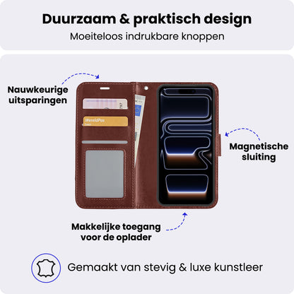 iPhone 17 Pro Hoesje Bookcase Cover met Kaarthouder - Bruin