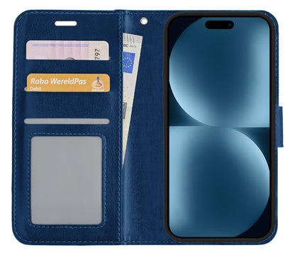 iPhone 15 Pro Hoesje Book Case Kunstleer - Donkerblauw