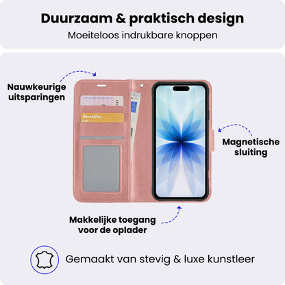 iPhone 17 Hoesje Bookcase Cover met Kaarthouder - Rosé goud