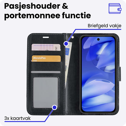 Google Pixel 9a Hoesje Bookcase Cover met Kaarthouder - Zwart