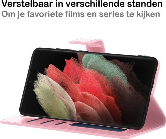 Samsung S21 Ultra Hoesje Book Case Kunstleer - Lichtroze