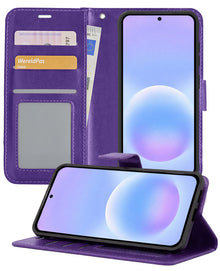 Samsung A57 Hoesje Bookcase Cover met Kaarthouder - Paars