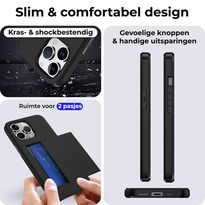 iPhone 16 Pro Hoesje Kaarthouder Hard Case Shockproof - Zwart