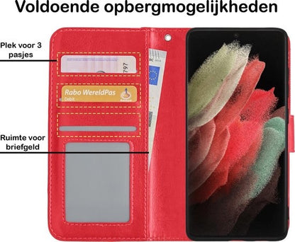 Samsung S21 Ultra Hoesje Bookcase Cover met Kaarthouder - Rood