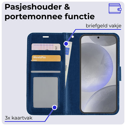 Samsung S24 Plus Hoesje Bookcase Cover met Kaarthouder - Donkerblauw