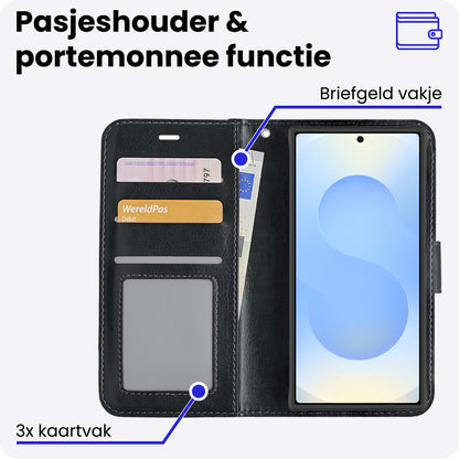 Samsung S25 Ultra Hoesje Bookcase Cover met Kaarthouder - Zwart