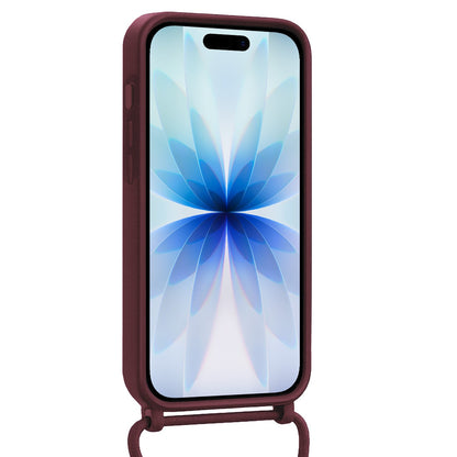 iPhone 17 Hoesje Met Telefoonkoord en Pasjeshouder Siliconen - Aubergine