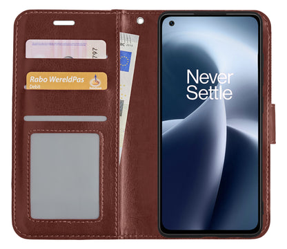 OnePlus Nord 2T Hoesje Bookcase Cover met Kaarthouder - Bruin