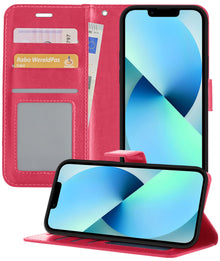iPhone 14 Plus Hoesje Bookcase Cover met Kaarthouder - Donkerroze