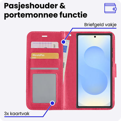 Samsung S25 Ultra Hoesje Bookcase Cover met Kaarthouder - Donkerroze