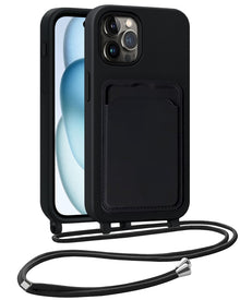 iPhone 15 Pro Max Hoesje Met Telefoonkoord en Pasjeshouder Siliconen - Zwart