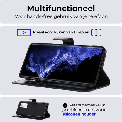 Samsung S22 Ultra Hoesje Bookcase Cover Uitneembaar - Zwart
