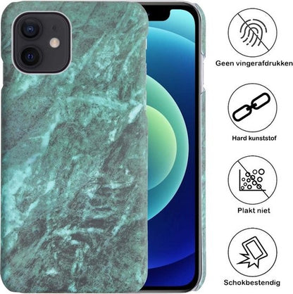 iPhone 12 Hoesje Marmer Hard Case Cover - Groen