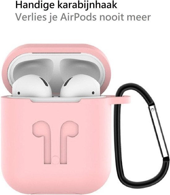 AirPods 1 Hoesje Siliconen 3-in-1 met Clip - Lichtroze