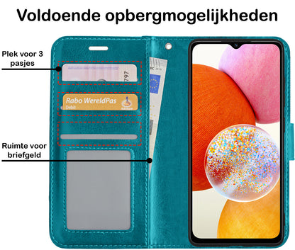 Samsung A14 Hoesje Bookcase Cover met Kaarthouder - Turquoise